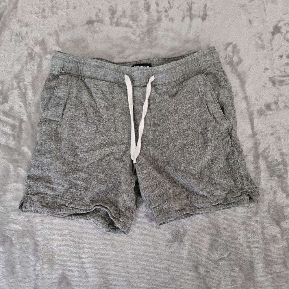 Express Linen Gray Heathered Lounge Shorts Drawstring Elastic pockets small
